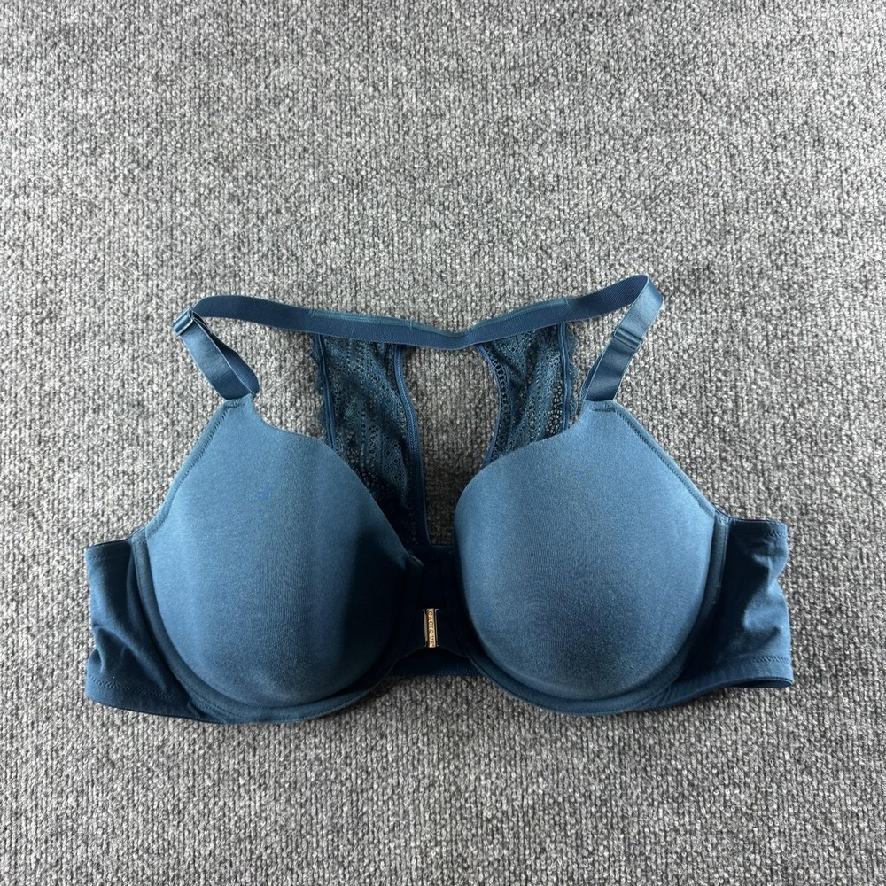 Cacique T-Shirt Bra Womens 46C Blue Lightly Lined Lace Racerback Front Closure